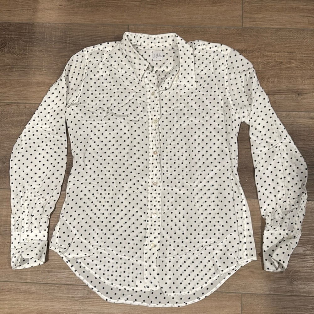 100% Silk Jill McGowan Polka Dot Blouse, Made in USA